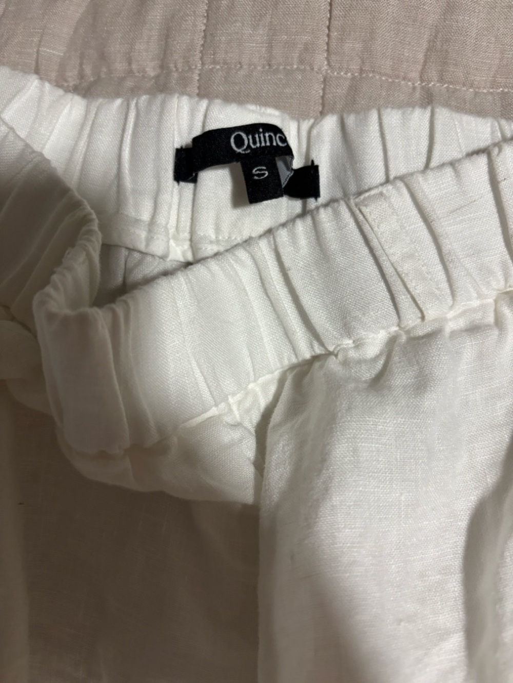 Quince European Women's White Elastic-Waist Linen Blend Pants - Picture 4 of 5
